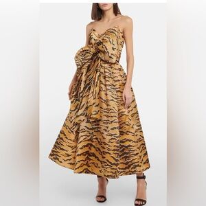 ZIMMERMANN Matchmaker bow detailed tiger stripe print silk-faille midi dress